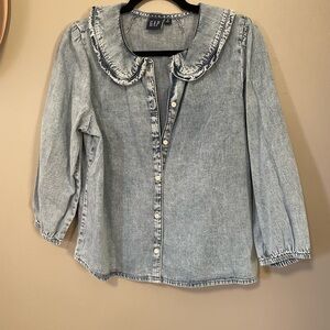 GAP Light Blue Denim Ruffle Collar Shirt